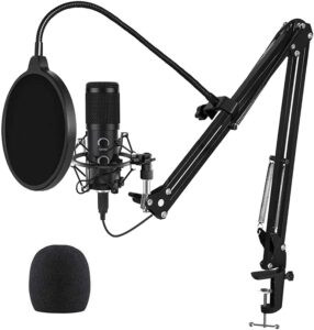 2023 Upgraded USB Microphone for Computer, Mic for Gaming, Podcast, Live Streaming, YouTube on PC, Mic Studio Bundle with Adjustment Arm Stand, Fits for Windows & Mac PC, Plug & Play Design, Black