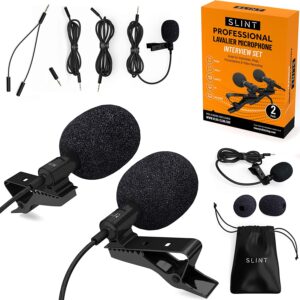 Slint Lapel Microphone 2 Pack- Clip-On Microphones with Omnidirectional Condenser